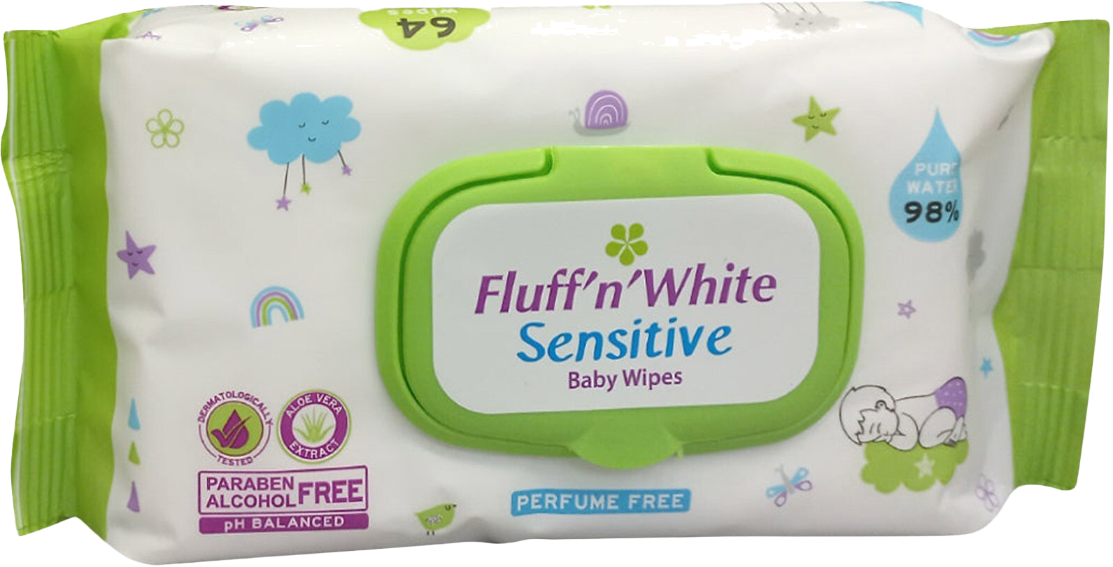 FLUFFN WHITE BABY WIPES  X3 64SH