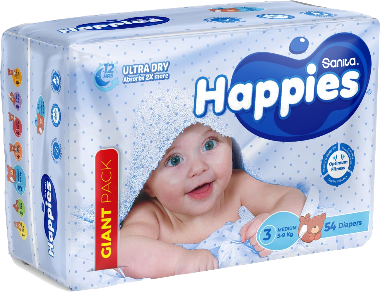 HAPPIES PREM MED GIANT 54 DIAPERS+PRIVATE XT 54D